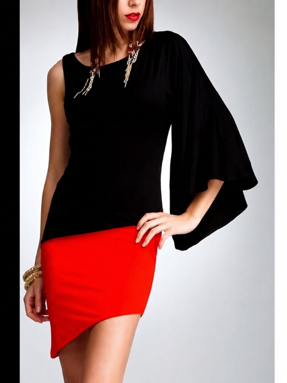 💥CHIC & SEXY💥Asymmetrical Kimono Dress in Black & Red